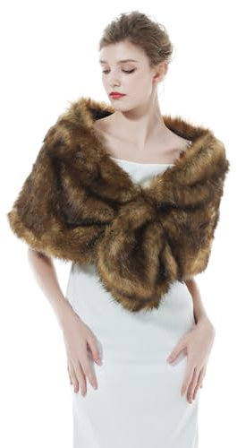 BEAUTELICATE Kunstpelz Schal Stola Damen für Frauen Bolero Festlich Hochzeit Braut Abendkleid Brautschal Brautstola (Waschbär Braun, L)