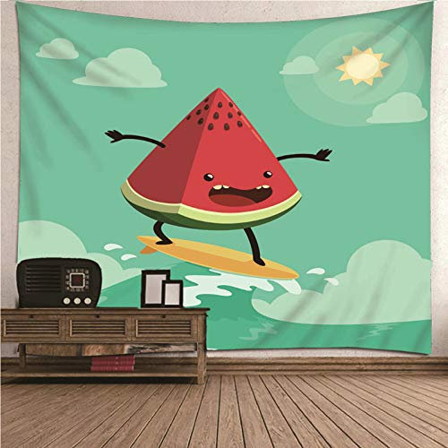 EHOMERY Tapiz Pared Imagen para Dormitorio Verano Tema Surf Sandía Verde Suelo Piscina Cuadrada para La Decoración Sala Estar del 350X256Cm