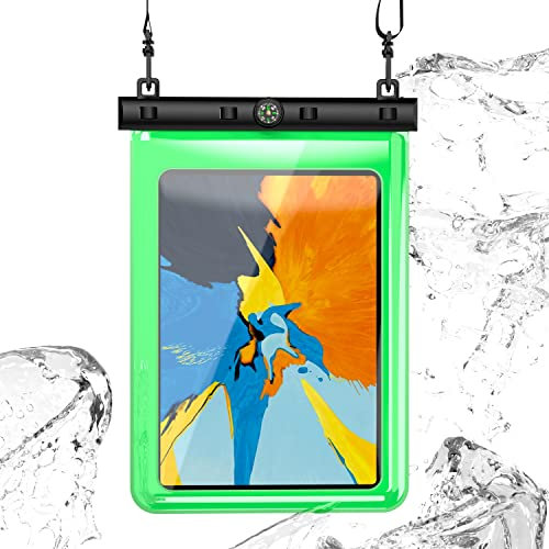 N NEWTOP Cover Impermeabile Universale WA04 per Tablet 10 Pollici Massimo 24x19,5cm, Custodia Subacquea Trasparente Plastica Borsa Tracolla Protezione Acqua Sabbia Pioggia Waterproof (Verde)