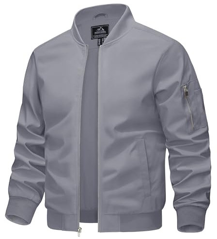 KEFITEVD Übergangsjacke Herren Frühling Sommer Männer Blouson Jacke mit Reißverschluss Taschen College Jacke Leichte Herrenjacke Hellgrau M