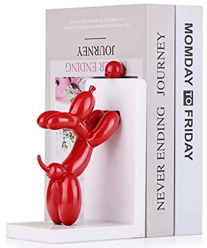 Harz Ballon Hund Buchenden, weiß L-förmigen Regal, Moderne Hund Statur Buchstützen, Heavy Duty Buchhalter Stopper für, geeignet für Bibliothek, Büro, Bücherregal Dekoration