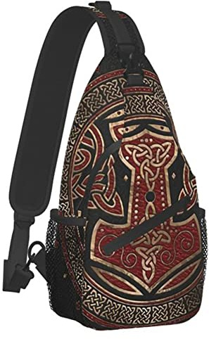 JHBTFQ Wikinger Umhängetasche für Herren, Brusttasche mit Nordischem Print Sport-Umhängetasche Reisen Fitnessstudio Workout Pendeln