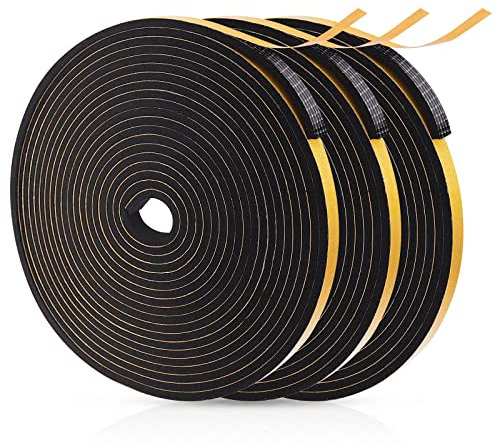15m Türdichtung Fensterdichtung Dichtungsband Selbstklebend 6mm(B) x 3mm(D), GoldRock Fensterdichtung Selbstklebend, Dichtband,Schalldämmung Tür Dichtung,Schaumstoff Selbstklebend(3 Rollen je 5m Lang)