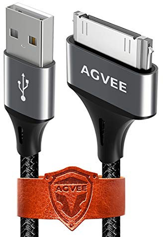 AGVEE 2 Pack 6ft for Old Phone 4S Charging Cable, MFI Certified 30 Pin Braided Heavy Duty Fast Durable Charger Cord, Compatible with Phone 4/4S Pad 1/2/3 Pod Classic Nano Touch, Dark Gray