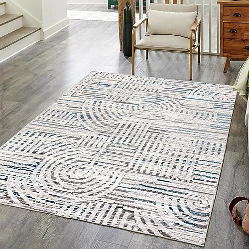 Mazovia Teppich Wohnzimmer 80x150cm Anthrazit Blau Abstrakt Weich Kurzflor