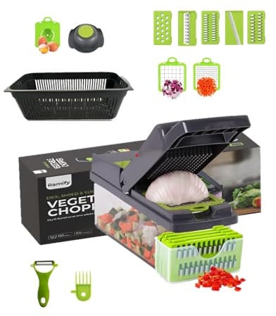 Ramify Vegetable Chopper 14-in-1 Mandoline Vegetable Slicer Multifunctional Kitchen Gadgets for Food Chopper Onion Chopper Cheese Grater Potato Peeler Cutter and Dicer