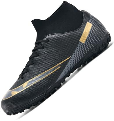 Puvvtyi Men Football Boots Astro Turf Trainers High-Top Soccer Shoes Big Boys Girls Trainers,Black,9.5 UK