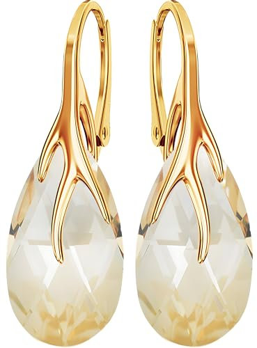 925 Silber Hängende Ohrringe mit Österreichische Kristall - Schmuck für Frauen und Mädchen - Hängeohrringe Ideal für Geschenke für Frauen Damen Silber Vergoldet 24 (Golden Shadow)