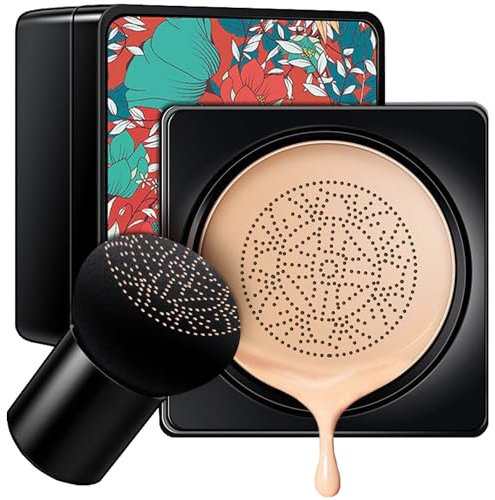 CC Cream Mushroom Head Air Cushion Foundation BB Cream, Long-Lasting Moisturizing Concealer, Even Skin Tone Makeup Base Flawless Moisturizing Oil Control Lightweight & Smoothing (Natural)