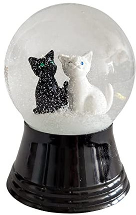 Schneekugel Echtglaskugel - Fast wie echter Schnee Motiv: 2 Katzen weiß und schwarz, 4 cm