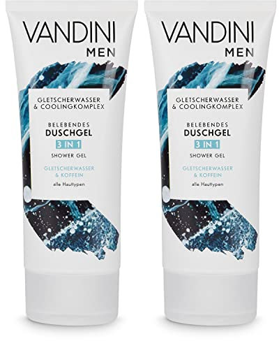VANDINI 2x 3in1 Duschgel für Männer Gletscherwasser & Koffein 200 ml - Herren Duschgel vegan für alle Hauttypen geeignet - Duschgel Männer, Herrenduschgel, Shower Gel men, Männerduschgel