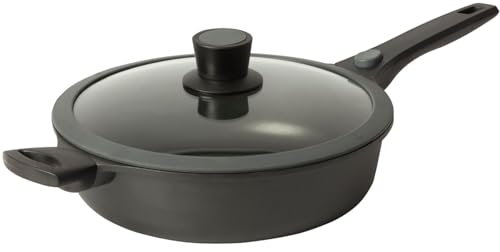 SKK Aluguss Hochrandpfanne Ø 28 cm - induktionsgeeignet - hohe Bratpfanne mit Glasdeckel & abnehmbarer Griff - Made in Germany