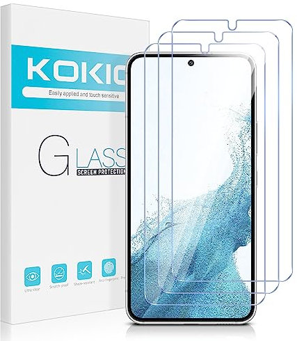 Kokio Cristal Templado para Samsung Galaxy S22 5G, Antiarañazos, Antihuellas, Sin Burbujas, Dureza 9H, Ultra Resistente, HD Transparente, 3 Piezas Protector de Pantalla para Samsung S22