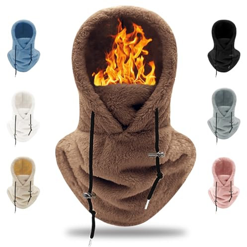 crazy bean Mütze Fleece Winter Sturmhaube Warme Kapuzenschal 2 in 1 Winddicht Hut mit Wolle-Futter para Ski Cycling(Braun)