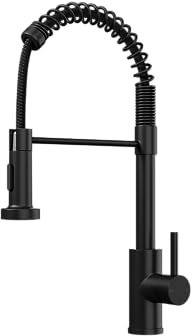 Kitchen Mixer Tap with Pull Out Spray - Single Lever High Arc Spring Faucet with Dual Function Spray –Stainless Steel & Brass Material – Sink Mixer Tap with Hot & Cold Water Supply (Matt Black)
