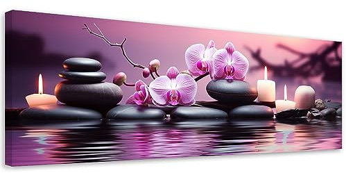 Feeby Impression sur toile Zen Spa Orchidée 120x40 cm 1 pièce Tableaux Tableau Déco Mural Image Photo Murale Artistique Photographie Design Salon Bureau Couloir Hôtel Spa Eau Pierres Bougies violet