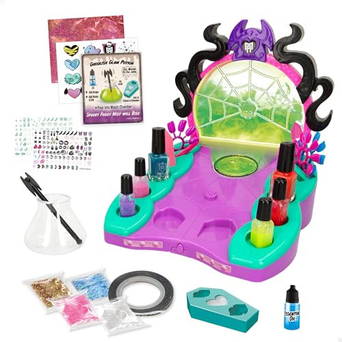 ColorBaby Monster High - Estudio de uñas Glam, Tocador con Luces, 4 esmaltes de uñas, Incluye Pegatinas, Pintauñas Que cambian de Color, Nail Art, Pintuñas Infantil, Juguetes niña +8 años, 48423