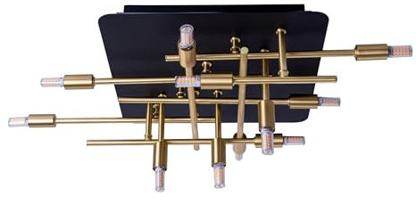 Näve Leuchten - LED Deckenleuchte Ancona mit Backlight aus Metall - Deckenlampe für Wohnzimmer, Esszimmer, Flur und Büro - Schwarz und Messing, 51 x 48 cm
