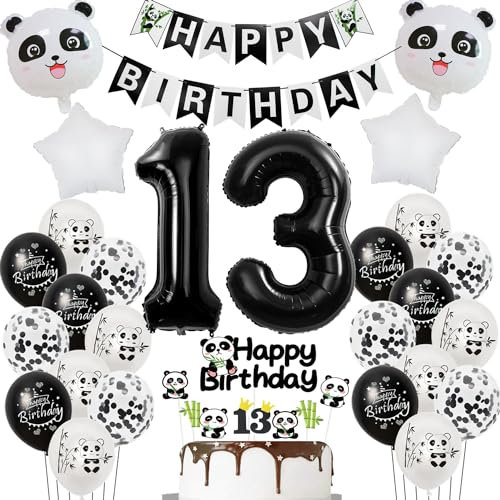 Panda luftballons 13. geburtstags junge mädchen dekoration, panda thema geburtstagssdeko 13 jahre junge mädchen ballon 13 geburtstags deko für kinder, thema ballon deko 13.kinder