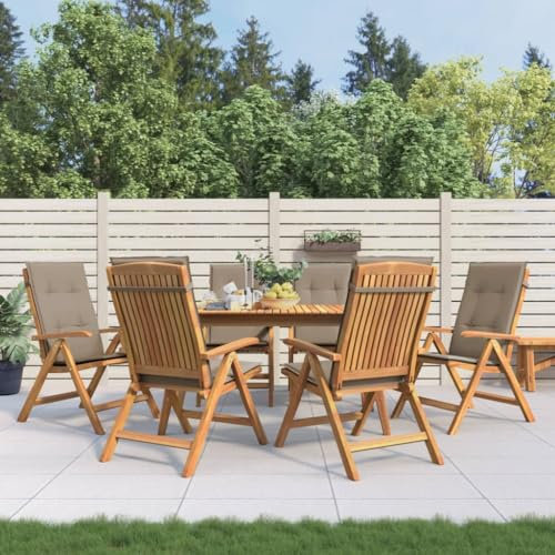 Festnight Teak Design Gartenstühle Holz 6er klappstuhl Holz Gartenstuhl Hochlehner Verstellbar Gartenstuhl Klappbar Holz mit Taupe Kissen Gartensessel Holzsessel Klappsessel