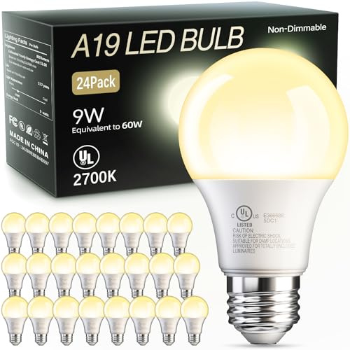 TJOY A19 LED-Leuchtmittel, weich, warmweiß, 2700 K, entspricht 60 Watt, effizient, 9 W, E26-Standardsockel, nicht dimmbar, energiesparend, warmweiß, 800 lm, 120 V, für Zuhause, Schlafzimmer