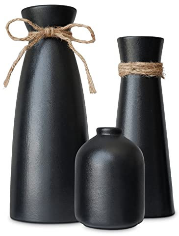 OCEST Kleine Vasen Set 3er Schwarzes Keramikvase für Tischdeko Boho Home Decor, Dekorative Vase für Pampasgras Getrocknete Blumen Flur Wohnzimmer Tisch Mittelstücke Eingang Regale Deko