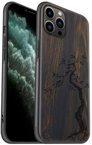 Carveit Coque en Bois pour iPhone 11 Pro Étui Protection Artistique Cover TPU Souple de téléphone Antichoc Compatible avec Apple 11 Pro Etui (Bois Sombre-Le pin majestueux)