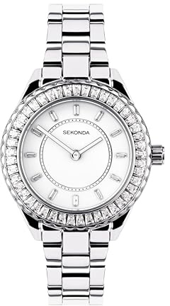 Sekonda Klassische Margot Damen-Quarzuhr Armbanduhr in Weiß mit Analog-Anzeige und silbernem Edelstahlarmband 40670