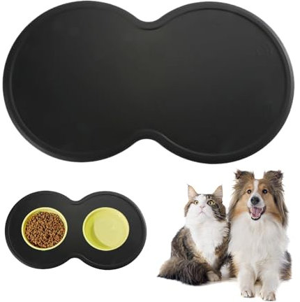Tapis de Gamelle en Silicone Noir pour Chien - Antidérapant, Imperméable, pour Alimentation d'Animaux de Compagnie