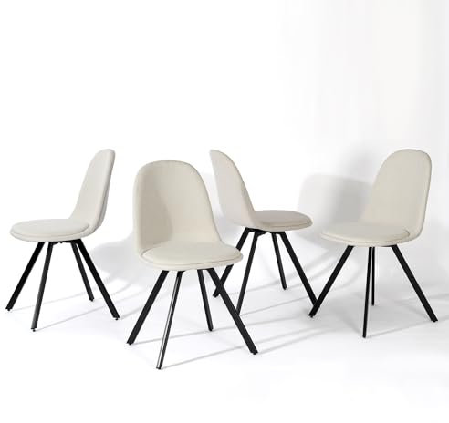 Homy Casa Juego de 4 sillas de comedor giratorias de tela con asiento tapizado de diseño; silla para sala de estar o cocina con patas de metal negro, beige