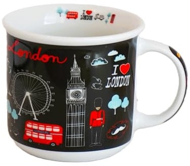 Ceramic Tea Cup Coffee Mug with London Cityscape Design for Tea and Coffee Lovers - Home Kitchen Office, Decorative Gift Box - UK England London Souvenir