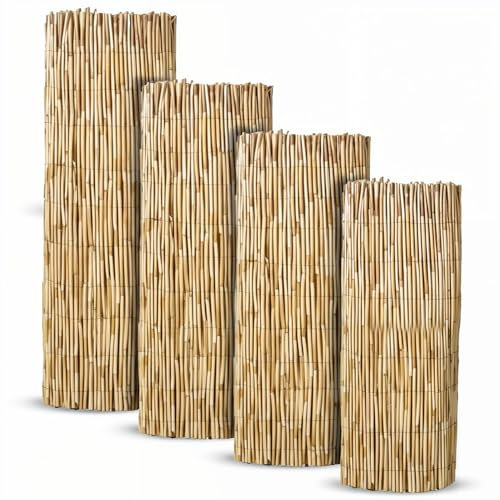 LOIBUYZ Peeled Reed Fence - Natural Garden Bamboo Fence Screening - Wooden Outdoor Privacy Fence Panels Roll for Balcony Backyard Wind, Sun and Rain Protection (1.8m x 4m)