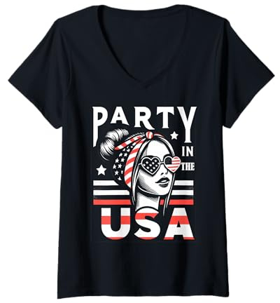 Womens American flag Party in the USA 4th of July V-Neck T-Shirt