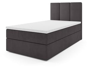 MRGROUP Boxspringbett Polsterbett Einzelbett RYGA MINI mit Bettkasten und Matratzentopper Bett Schlafzimmer Jugendbett Kinderbett ((Swing 19 - dunkelgrau), 90 x 200 cm rechts)
