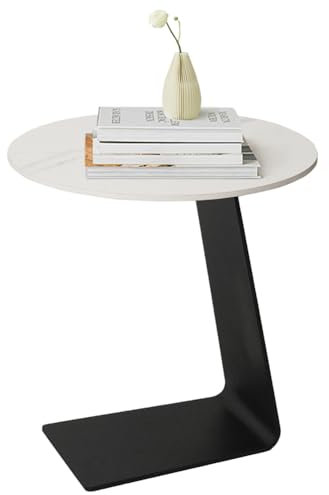 Cre Cra Beistelltisch C Form - Marmor Couchtisch Metall für Couch und Bett, Kleiner Laptop Sofatisch