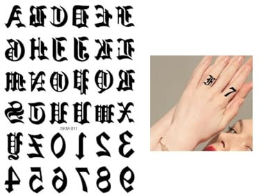 Lot de 2 feuilles de tatouages temporaires pour doigts Alphabets Numéros Tatouages Faux Tatouages SKM011x2