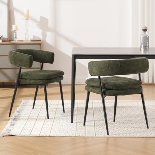 chairus Set of 2 Accent Dining Chairs in Chenille Fabric Upholstered Kitchen Dining Room Chairs (Green)