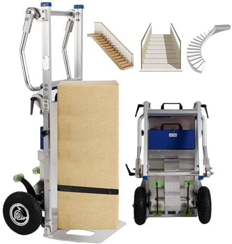aromaoveite Folding Electric Hand Truck, Heavy Duty Aluminium Stair Climbing Trolley -Load 200kg,Platform Depth Greater Than 1.1m/Step Height Less Than 23cm, For Garage Warehouse Transport,Silver