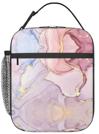 HJLUUFT Lonchera térmica con diseño de mármol morado y dorado para adultos y niños pequeños, con lonchera Bento