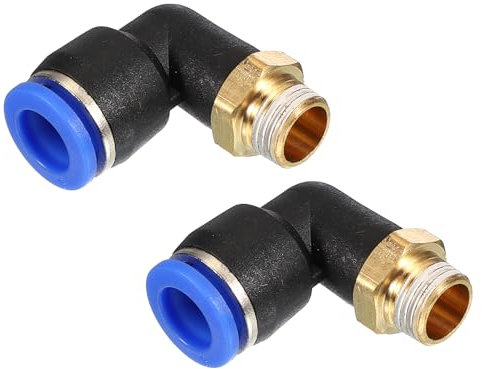 PATIKIL 1/8 Pneumatik Steckverbinder Push to Connect Fitting, 2 Stück PT Außengewinde 90 Grad Verbindung 8mm Schlauch Ellenbogen und Gerade Kombination Schnellsteckverbinder, Blau