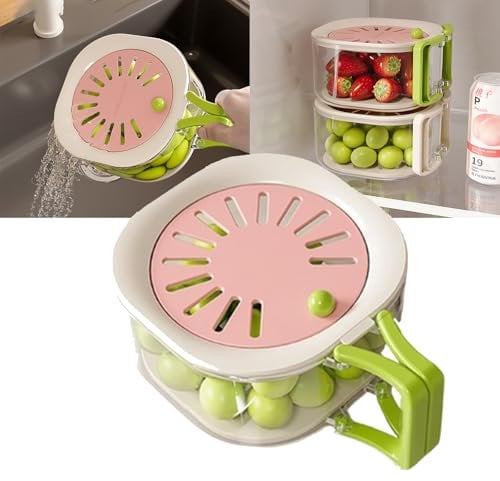 2-in-1 Fruit Washing and Draining Basket | 2025 Multifunctional Fruit and Vegetable Washing and Preservation Bowl with Strainer | Fruit Washer Drainer Container with Lid and Handle | Kitchen Gadgets