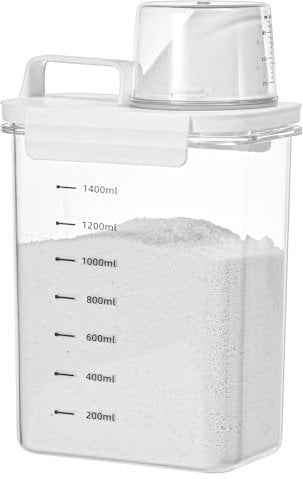 Dosatore di detersivo da 1800 ml, contenitore per detersivo per bucato sigillato a tenuta stagna con bilancia, contenitore per detersivo per bucato, porta detersivi, contenitore multifunzione