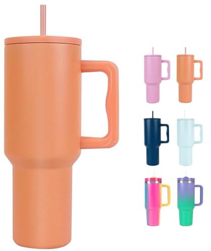 WUYOR 40oz Insulated Tumbler with Straw & Lid – Leak-Proof Stainless Steel Travel Mug with Handle, Perfect for Hot & Cold Drinks, Coffee & Water Bottle