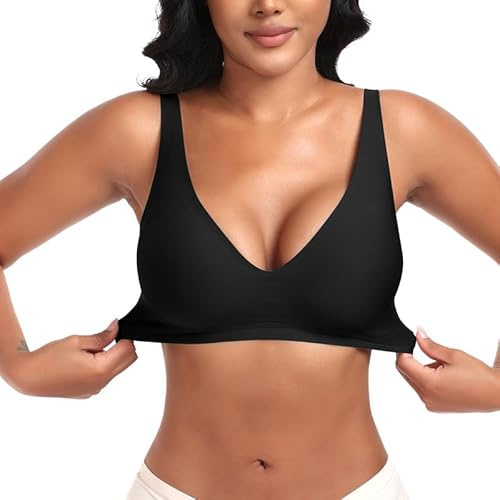 Jiuday Damen Nahtlos Bügelloser BH Soft Bequemer Gepolstert (#256-Schwarz,S)