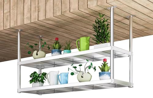 Estante colgante de acero inoxidable de 2 niveles para barra de pared y cocina, soporte decorativo para macetas y sartenes (100 x 35 x 80 cm)