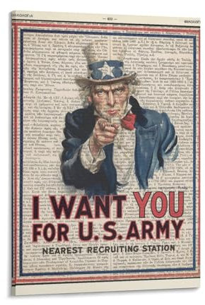 Uncle Sam WWI Print, USA Rekrutierungs-Propaganda-Poster, Retro-Wandaufhänger, Wohnzimmer, Wandkunst, Dekor, inspirierendes, patriotisches Geschenk für ihn, Leinwand-Kunstposter und Wandkunst,