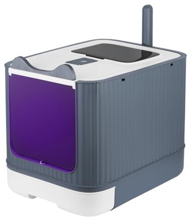 Grand Bac à Litière pour Chat, avec Pelle à Litière Auto-toiletteur Désinfection UV Maison de Toilette Chat,-44,5 * 36,5 * 34,5 cm-Blanc-UV