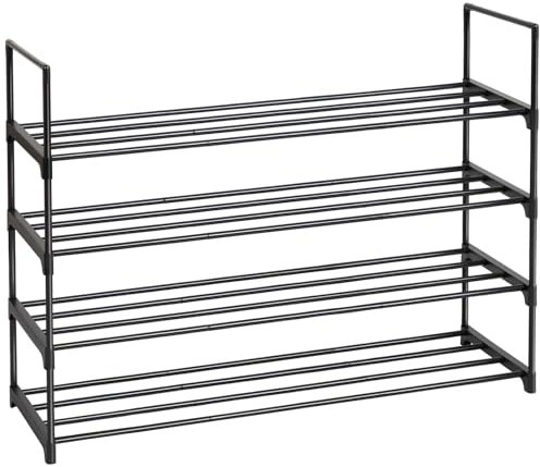 AMHANCIBLE Schuhregal 4 Ebenen, Schuhablage Metall, Schuhaufbewahrung, aufrecht oder umgedreht, stapelbar, für 20-23 Paar Schuhe, 93 x 30 x 74 cm, Schuhständer für Flur, Schwarz EHSRM04BK