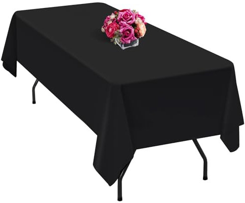 Teruntrue 1 Pack schwarzer Polyester -Tischdecke 140 x 240 cm Polyester Stofftuch Faltenfest waschbarer Rechtecktischabdeckung, für Hochzeit, Geburtstag, Party, Bankette Dekorieren