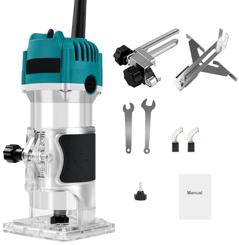 Holzfräser Werkzeug für Holzbearbeitung, 800W Holzschneider Router 20mm tiefenverstellbar Elektrischer Handschneider 30000R/MIN Handtrimmfräser zum Schlitzen, Trimmen, Schnitzen